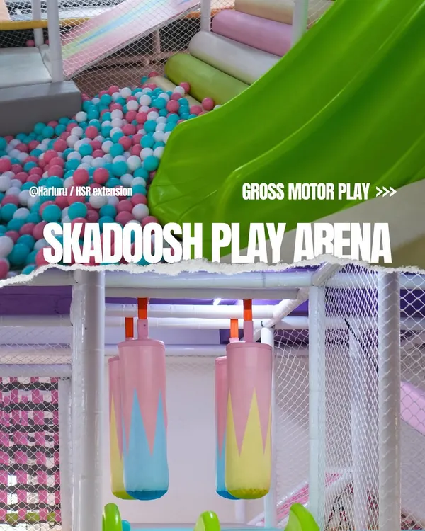 Our gross motor play section is an adventure. Kids can slide into a colorful ball pit or challenge themselves on the punching bags.