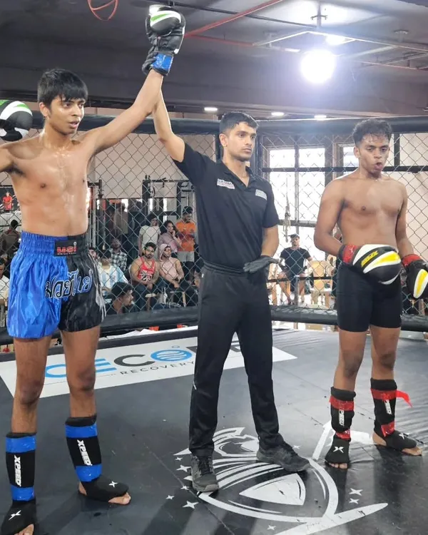 This is what pure dedication looks like. A moment of victory for one of our young fighters after a tough bout. We train our kids not just to fight, but to win with skill and heart.