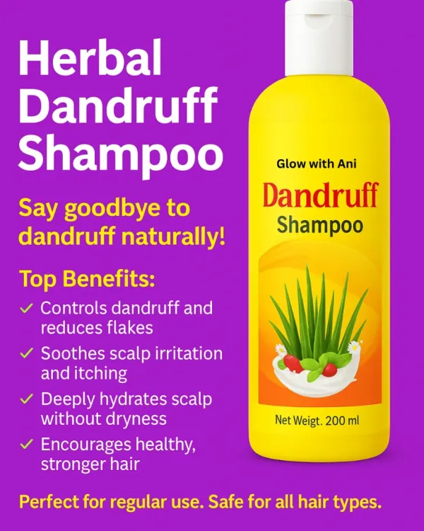 Say goodbye to dandruff naturally with my Herbal Dandruff Shampoo. It is made to control flakes, soothe an itchy scalp, and deeply hydrate without causing dryness. It is safe for regular use on all hair types.