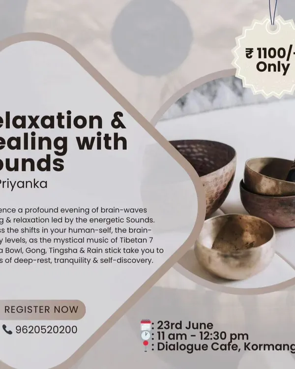 This is an invitation to one of our signature "Relaxation & Healing with Sounds" workshops. We use a range of instruments, including the 7 Chakra Bowl set and gongs, to guide you into a state of deep rest and self-discovery. These sessions are perfect for anyone needing to de-stress and reconnect.