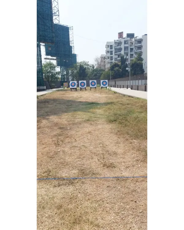 A view of our long-distance archery range in Bandra, with targets set up at 30, 50, 60, and 70 meters. This is where our advanced archers train for competitions.