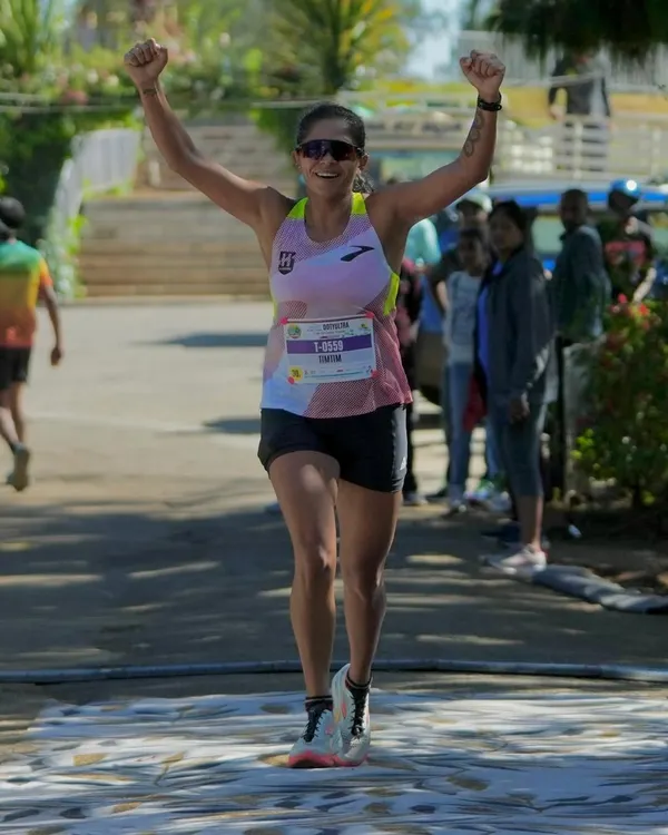 Crossing the finish line at the Ooty Ultra, setting a new course record for women. This race wasn't on my calendar, but I embraced the challenge. This is what it looks like when your fueling strategy, mental toughness, and training all come together perfectly.