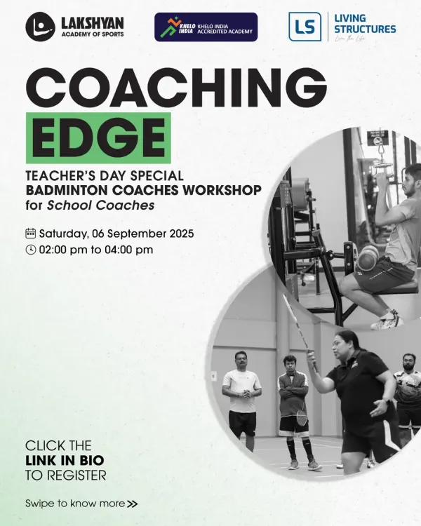 The promotional poster for our 'Coaching Edge' Teacher's Day workshop, designed to help school badminton coaches deliver impactful sessions.