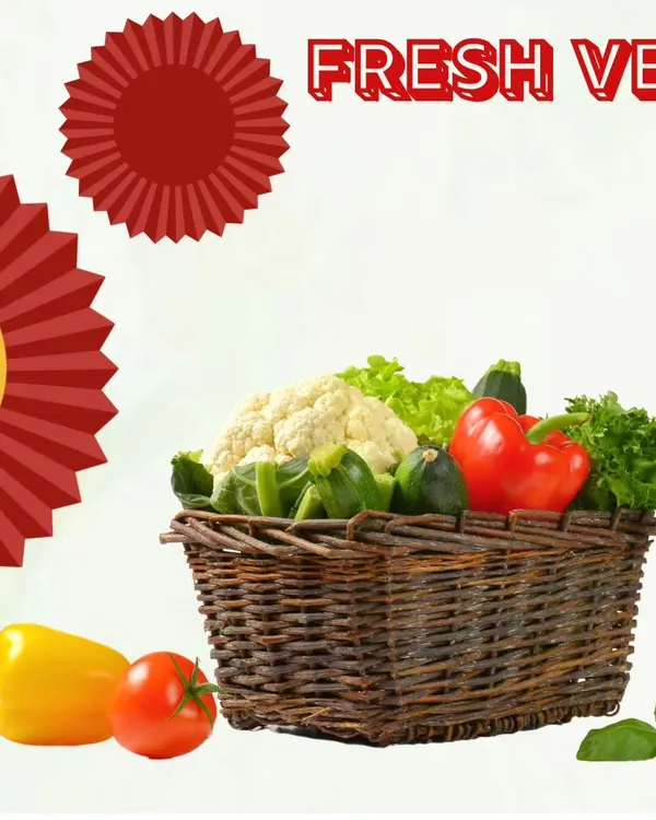 A classic vegetable basket filled with the day's harvest. You'll find crisp cauliflower, bell peppers, and other fresh sabzi, perfect for creating healthy and delicious meals for your family.