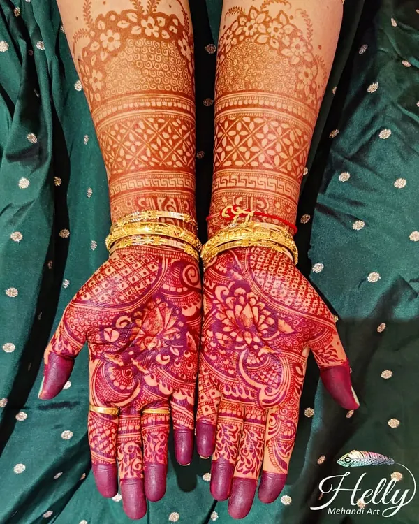 The exclusive, vibrant red stain from my professional henna. This is the result of high-quality, natural henna paste.