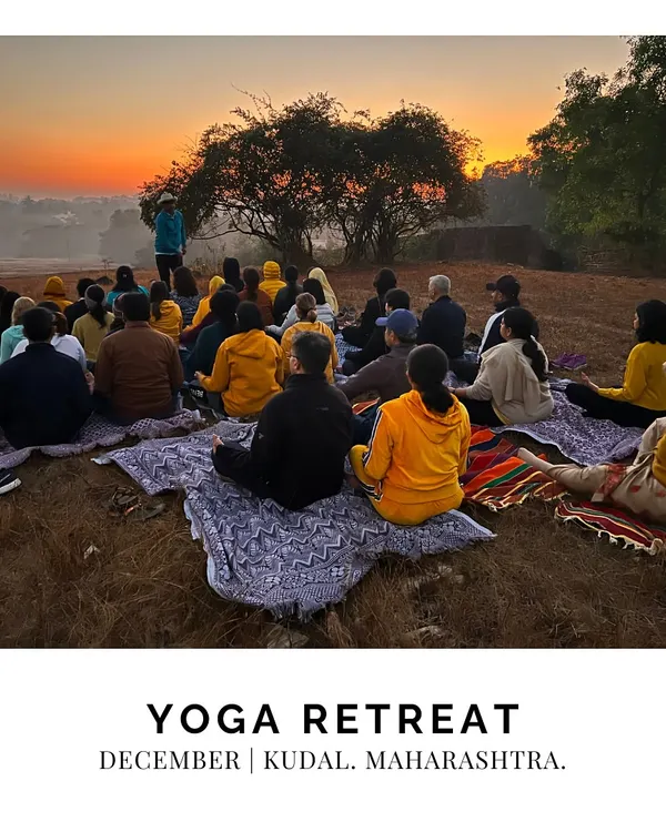 A group watches the sunrise during a morning meditation session at a yoga retreat in Kudal, Maharashtra. Starting the day this way connects us to the rhythms of nature and sets a peaceful tone.