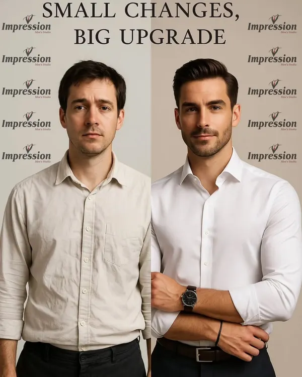 A style tip showing the power of small changes. A crisp, well-fitted shirt can completely transform your look and confidence.