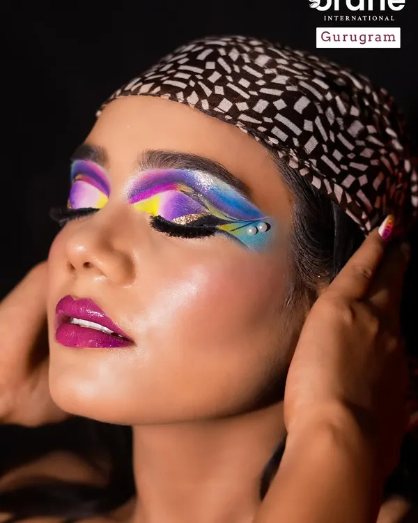 This vibrant Brazilian inspired look is a great example of the creative and colorful makeup I teach. Students learn to play with bold hues and graphic shapes to create true works of art.