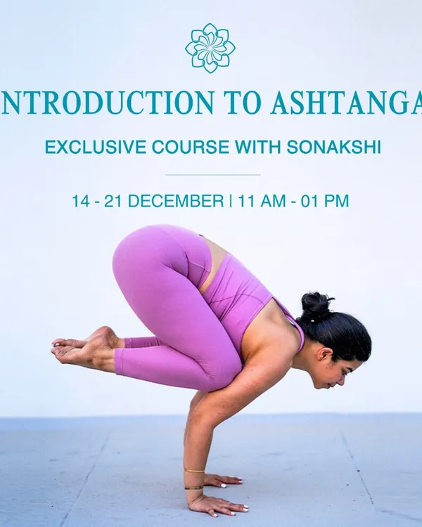 My "Introduction to Ashtanga" course is designed for beginners. This graphic highlights the Bakasana (Crow Pose), showing the strength and balance you can build with consistent practice.