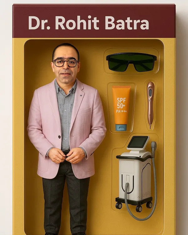 While we take our science very seriously, we also like to have a little fun. This image captures the essence of our approach: combining expert knowledge with the best tools, like advanced lasers and proper sun protection, to be your personal skincare superhero.