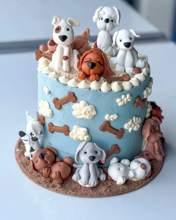 This cake is one of my all-time favorites, made for a true dog lover. It features a variety of handmade fondant dog figurines, each with its own personality, sitting on and around a buttercream cake. It’s a perfect example of how we can turn your passion into a delicious piece of edible art.