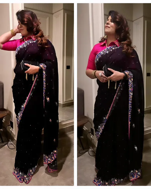 Makeup is my magic wand that turns every day into a red carpet moment. Here I am, ready for an evening out in a beautiful black saree.