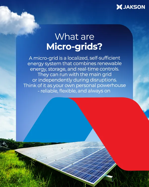 This graphic explains the concept of a microgrid: a localized, self-sufficient energy system. It acts as your own personal powerhouse, combining renewables and storage to run with or without the main grid, ensuring power is always on.