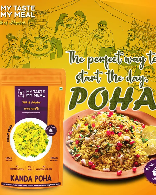 The perfect way to start the day is with a plate of hot Kanda Poha. My ready-to-eat version is made with natural ingredients and is ready in just 5 minutes.