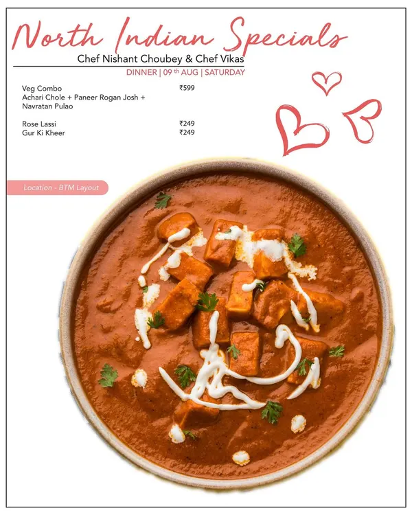 Enjoy a comforting North Indian special from our home chefs. This image showcases a rich Paneer Rogan Josh, a classic vegetarian curry that is both hearty and flavourful, perfect for a satisfying meal.