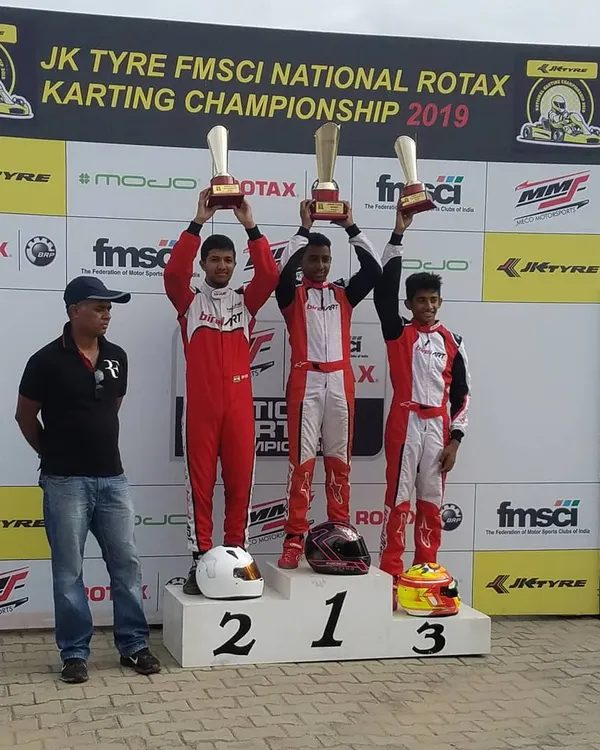 A remarkable 1-2-3 finish for our team in the JK Tyre FMSCI National Rotax Karting Championship. This podium lockout is a clear demonstration of our team's superior preparation and our drivers' exceptional talent.