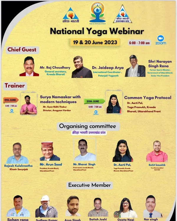I was honored to be a trainer for this National Yoga Webinar by Krida Bharti. I conducted a session on "Surya Namaskar with modern techniques," sharing my approach with a wider audience.
