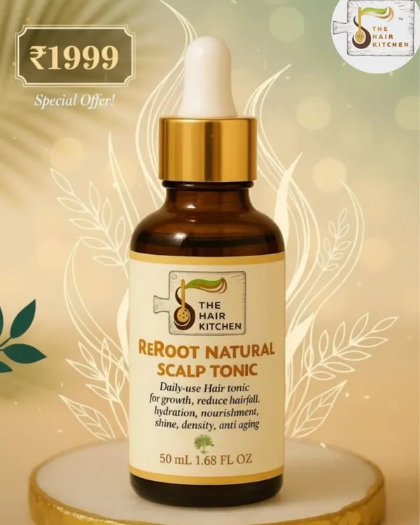 My ReRoot Natural Scalp Tonic is your secret weapon for achieving scalp goals. It's scientifically formulated to boost hair growth, significantly reduce hair fall, and add shine and density from the root.
