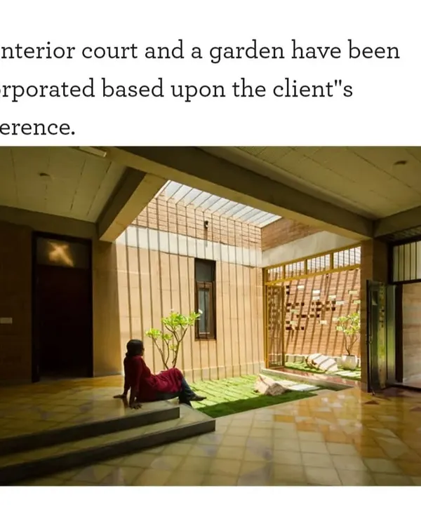 The inner courtyard of the "Breathe" house, which provides thermal comfort and a connection to nature. This space is based on the client's preference for an interior garden, bringing life and light into the core of the home.
