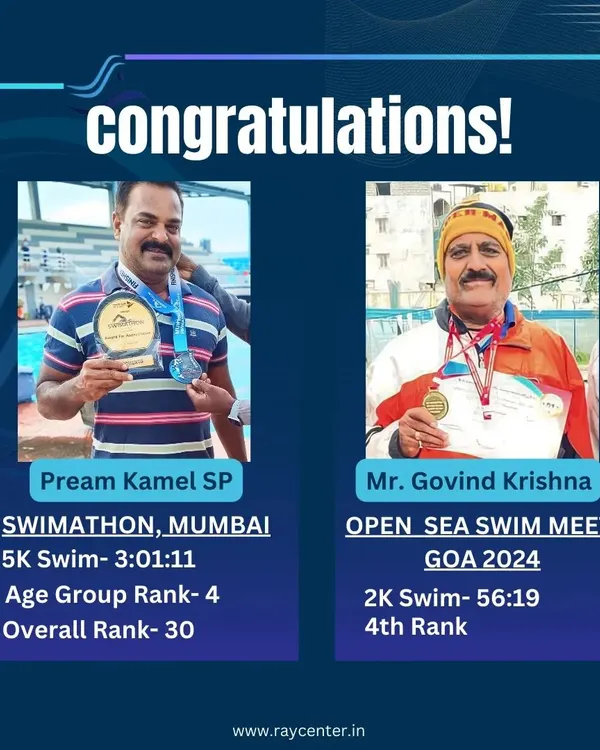 Celebrating two of our masters swimmers, Pream Kamel and Govind Krishna, on their achievements in open water events in Mumbai and Goa. Their success showcases their incredible endurance and our specialized training.