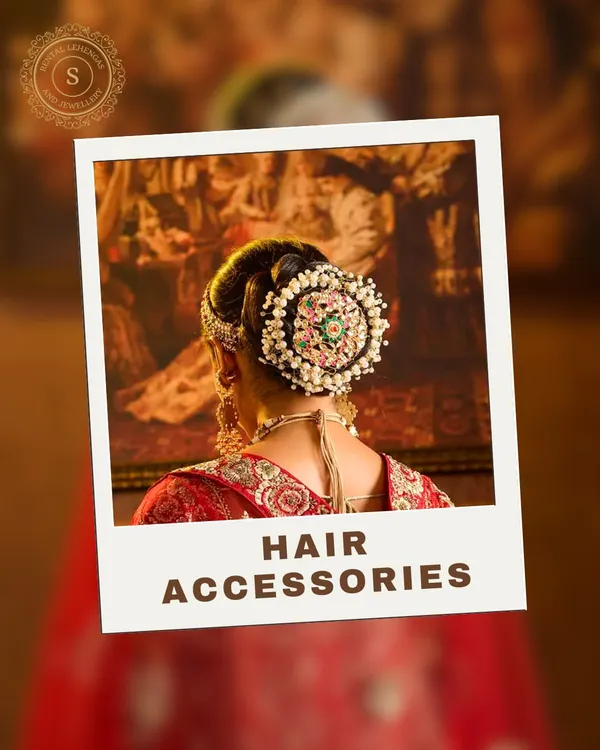 Complete your bridal hairstyle with our stunning hair accessories. This beautiful floral-designed hair bun accessory, or 'juda pin', is available for rent to add that extra touch of elegance.
