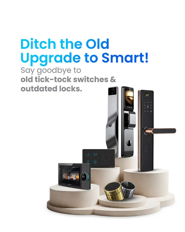 Ditch the old and upgrade to smart. This image displays a range of my products, from smart locks and control panels to dimmer knobs, showcasing the complete ecosystem available to you.