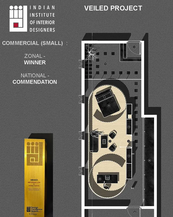 We are honored to have our work recognized by the Indian Institute of Interior Designers. Our 'Veiled Project' received the Zonal Winner and National Commendation awards, a testament to our team's commitment to pushing the boundaries of commercial design.