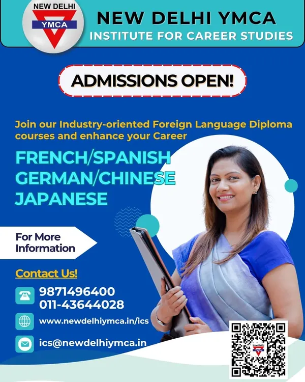 This poster provides a clear overview of our industry-oriented Foreign Language Diploma courses. We offer comprehensive programs in French, Spanish, German, Chinese, and Japanese, designed to enhance your career prospects and open doors to global opportunities. All essential contact information for admission inquiries is included.