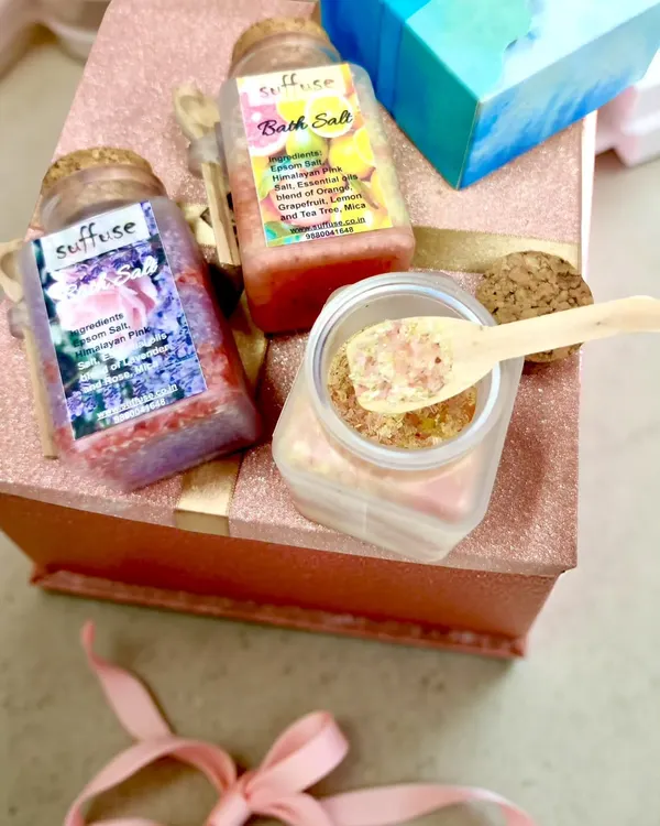 My handcrafted bath salts are back in stock! Made with a blend of Pink Himalayan and Epsom salts, they are infused with essential oils for the ultimate relaxing soak for your bath or feet.