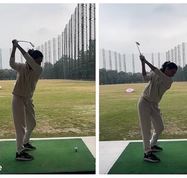 The proof is in the swing. This before-and-after comparison shows a significant improvement in a student's swing plane after just one session with our coaches.