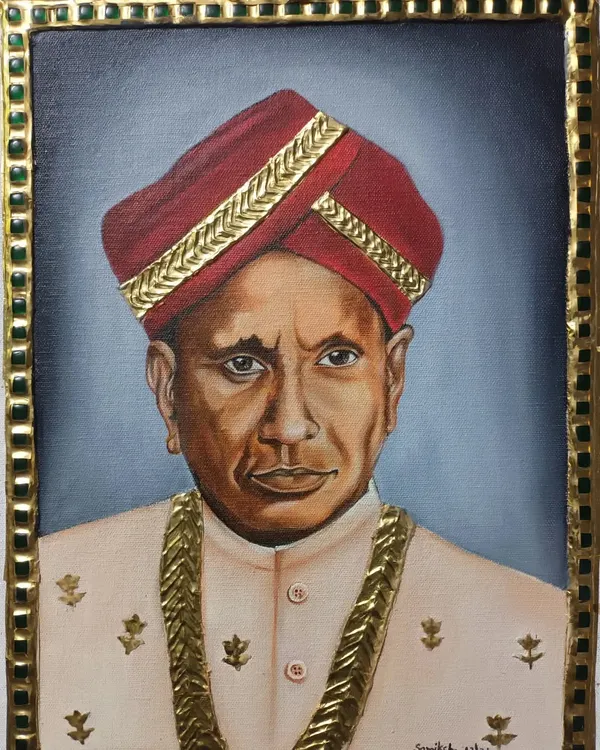 This is a customized oil painting of the great scientist C.V. Raman, which I created with a traditional Tanjore painting style border. It shows how we can blend classical portraiture with traditional Indian art elements.
