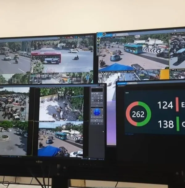 This is a command center I set up for a large-scale project. You can see multiple high-definition feeds on several monitors, along with a real-time status dashboard showing which cameras are online. This is the level of professional monitoring I can provide for your business or building.