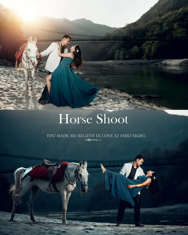 A fairytale-inspired "Horse Shoot" on the banks of the Ganga. I can arrange for a beautiful white horse to be part of your pre-wedding session for some truly magical photos.