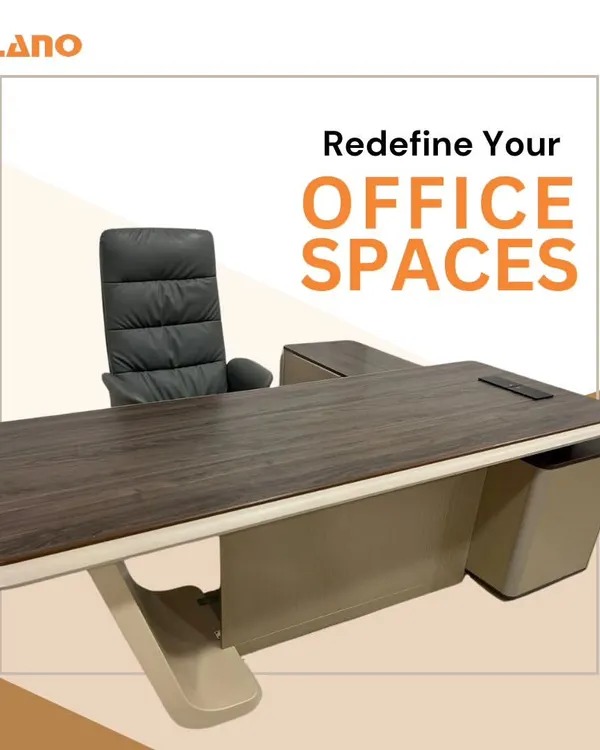This modern L-shaped executive desk combines a spacious work surface with integrated storage. The dual-tone finish and clean lines are designed for a contemporary office environment, promoting efficiency and style.