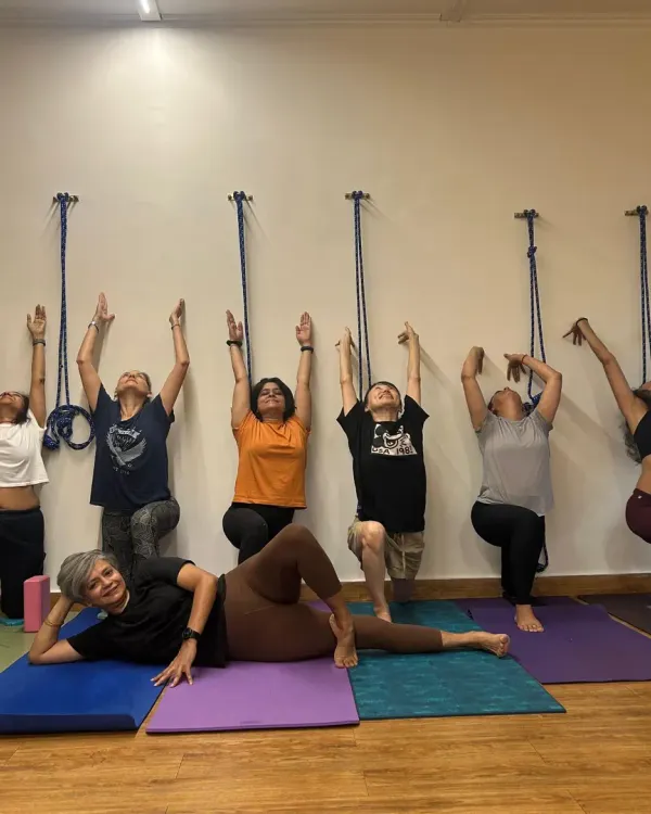 This is what pure joy looks like. In my studio, we use props like these yoga ropes not just for alignment, but to find freedom and fun in our practice. It’s a space filled with laughter and support.