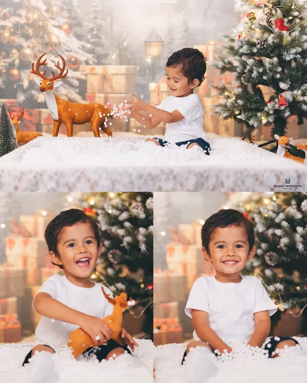 This collage showcases the variety we capture in a single themed kids photoshoot. We get everything from playful action shots to sweet, smiling portraits against the detailed backdrop.
