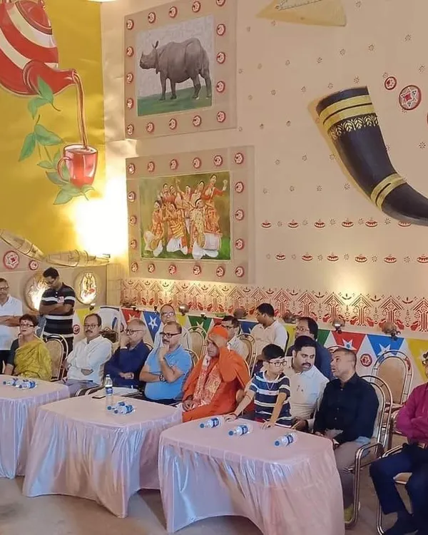 A view of the audience inside the Durga Puja pandal I helped design in Jalpaiguri, which was themed around the art and culture of Assam.