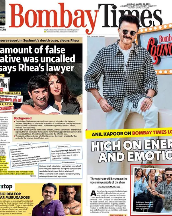 A proud moment being featured on the front page of the Bombay Times with superstar Anil Kapoor. This recognition from a leading daily is a highlight of my career.