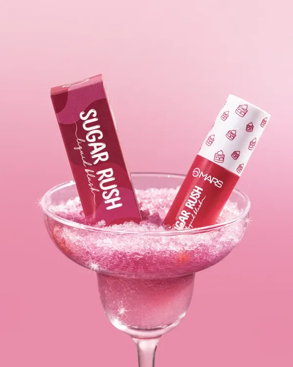 We created this fun, pink slushie setup for a liquid blush. The goal was to make the product look as delicious and tempting as a sweet treat, perfectly aligning with the "Sugar Rush" branding.