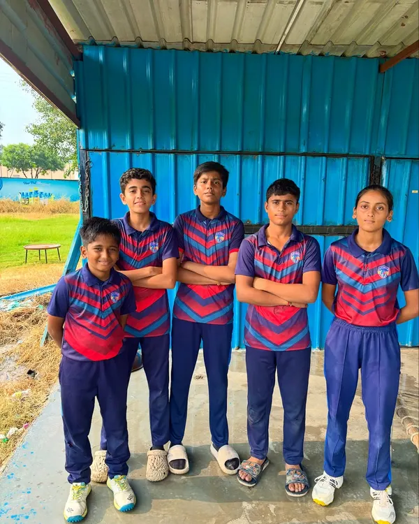 Play bold, never fold. Our young cricketers, boys and girls, standing together with confidence and determination.