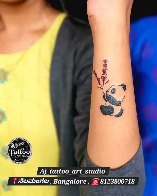 A cute and clean panda tattoo on the forearm. I enjoy doing these charming animal designs.
