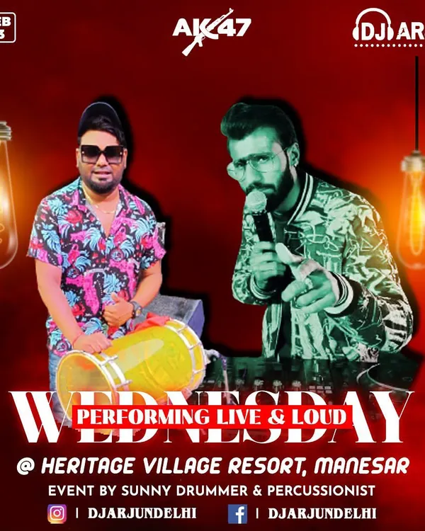 The ultimate fusion of electronic beats and live dhol. Performing with the AK47 band at Heritage Village Resort, Manesar, we created a high-octane set perfect for a Punjabi wedding party.