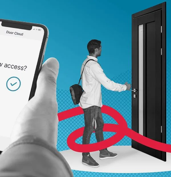 This graphic illustrates the core benefit of our smart access systems. You can grant or deny access to visitors remotely from your smartphone, providing a secure and convenient way to manage entry without physical keys.