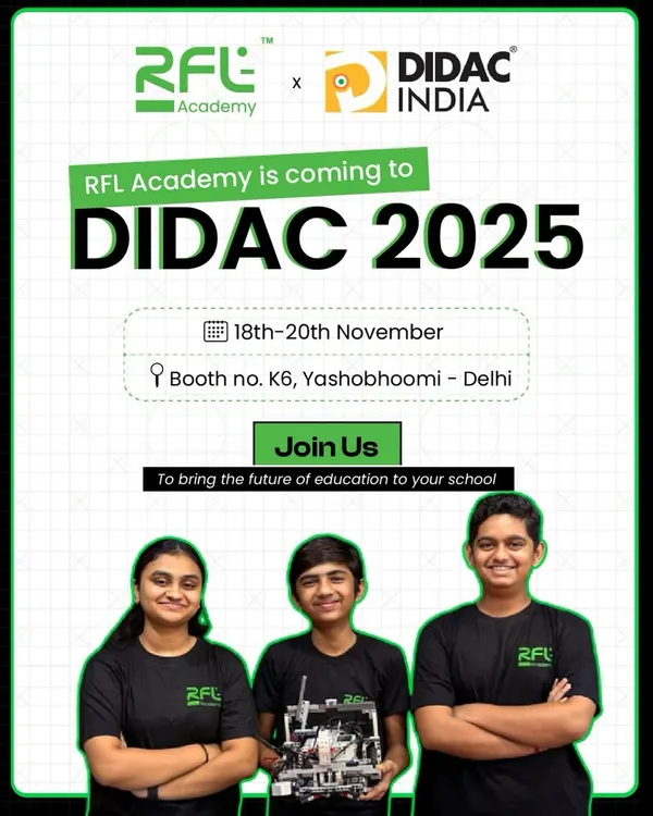 We are coming to DIDAC India 2025, Asia's largest event for education resources. This graphic invites school leaders to visit our booth and learn how to integrate our programs into their curriculum.