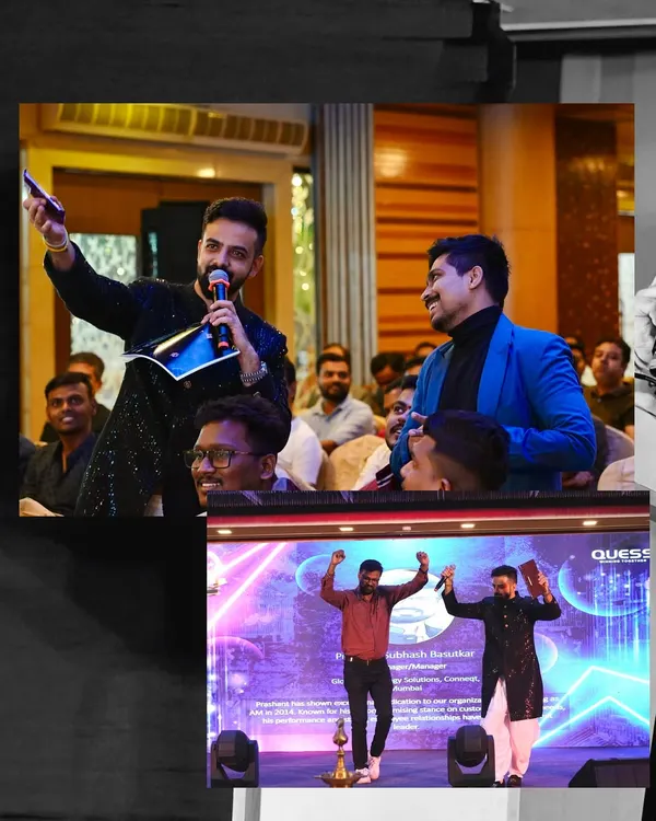 A collage from the Sangam 2025 annual day for Quess Corp in Mumbai and Pune. I have hosted over 10 shows for them since 2017.
