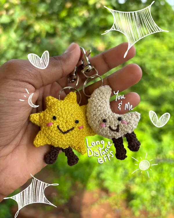 My sun and moon keychains with some cute doodles. I love thinking of them as a perfect gift for long-distance best friends.