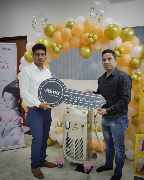 I am committed to investing in world-class technology for my patients. Here I am with the Alma Soprano Ice, a globally recognized system for fast, safe, and virtually painless laser hair removal that is highly effective on all Indian skin tones.
