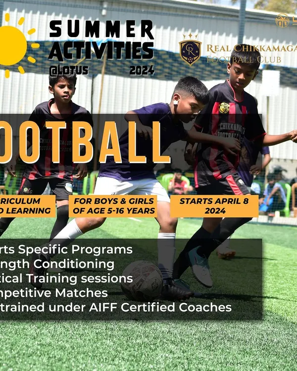 Our football summer camp offers curriculum-based learning for boys and girls. Kids get trained by AIFF certified coaches, focusing on skills, tactics, and competitive matches.