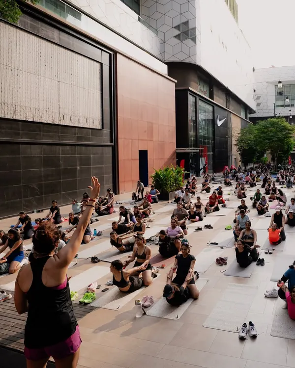 Leading a large outdoor yoga session for the Nike After Dark Tour. The collective energy of practicing together in such a large group is truly powerful.
