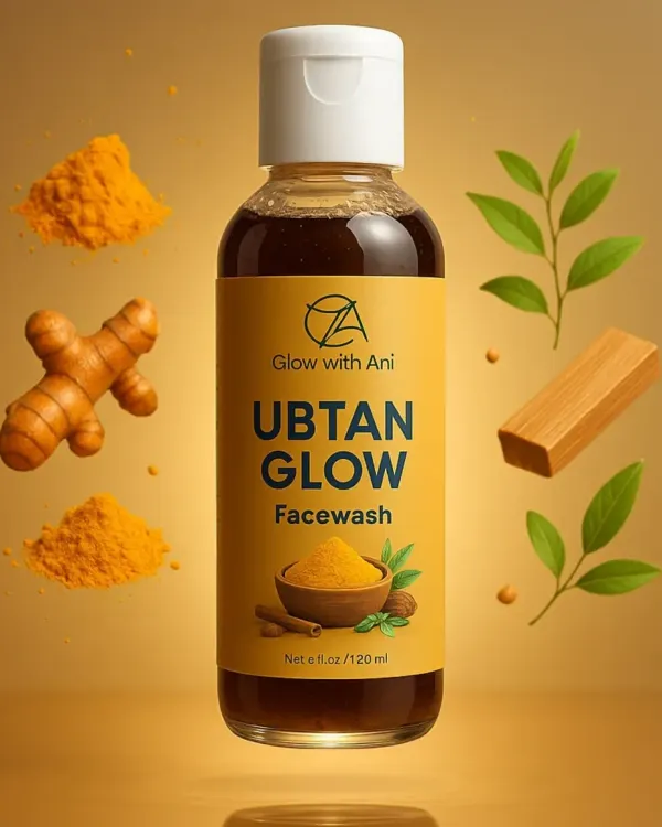 My Ubtan Glow Facewash, made with natural ingredients like turmeric and sandalwood to give you a fresh, radiant glow.